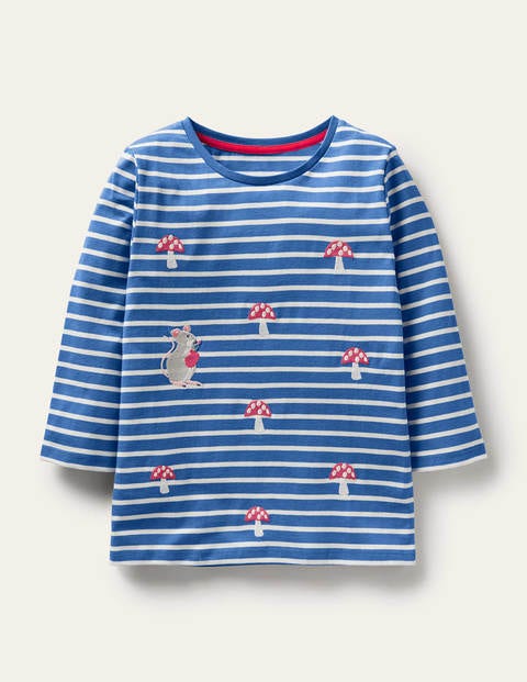 Embroidered Stripy T-shirt - Elizabethan Blue/Ivory Mouse