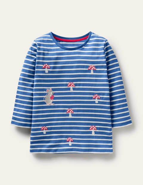 Embroidered Stripy T-shirt - Elizabethan Blue/Ivory Mouse Embroidered Stripy T-shirt - Elizabethan Blue/Ivory Mouse