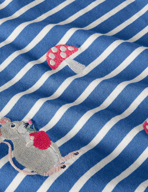 Embroidered Stripy T-shirt - Elizabethan Blue/Ivory Mouse Embroidered Stripy T-shirt - Elizabethan Blue/Ivory Mouse