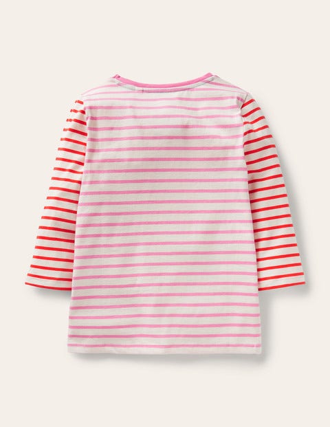 Embroidered Stripy T-shirt - Bright Petal Pink/Ivory Apples Embroidered Stripy T-shirt - Bright Petal Pink/Ivory Apples