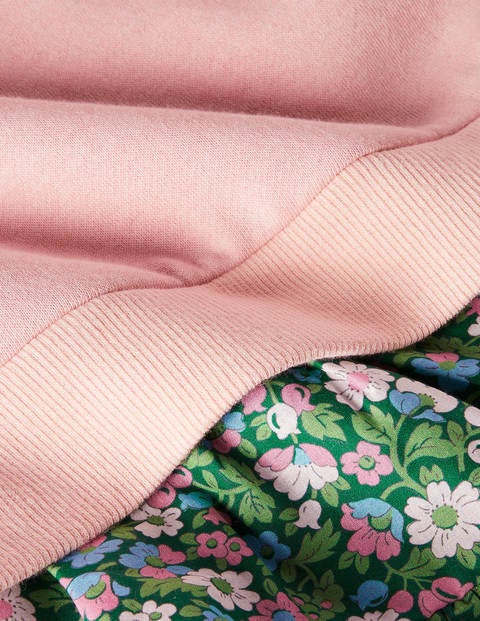 Bequemes Kapuzenkleid - Delfinrosa, Blumenmuster Bequemes Kapuzenkleid - Delfinrosa, Blumenmuster