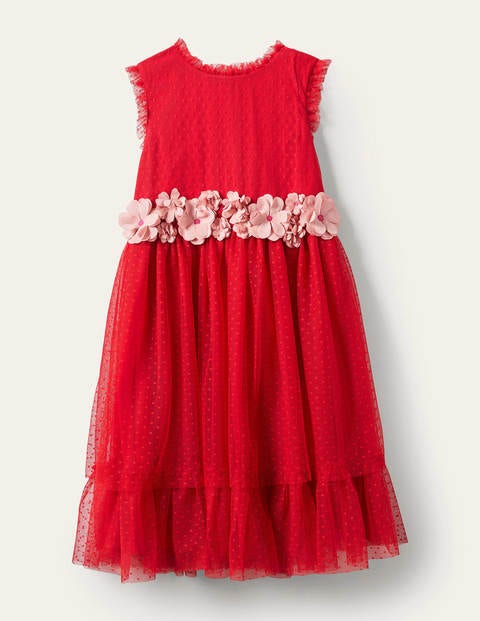Floral Corsage Dress - Rockabilly Red