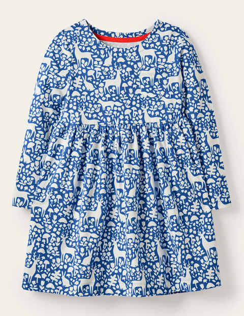 Long Sleeve Fun Jersey Dress - Elizabethan Blue Woodland Long Sleeve Fun Jersey Dress - Elizabethan Blue Woodland