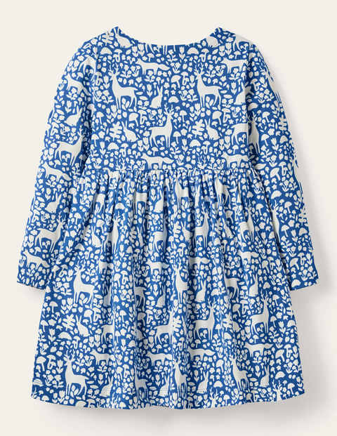 Long Sleeve Fun Jersey Dress - Elizabethan Blue Woodland Long Sleeve Fun Jersey Dress - Elizabethan Blue Woodland