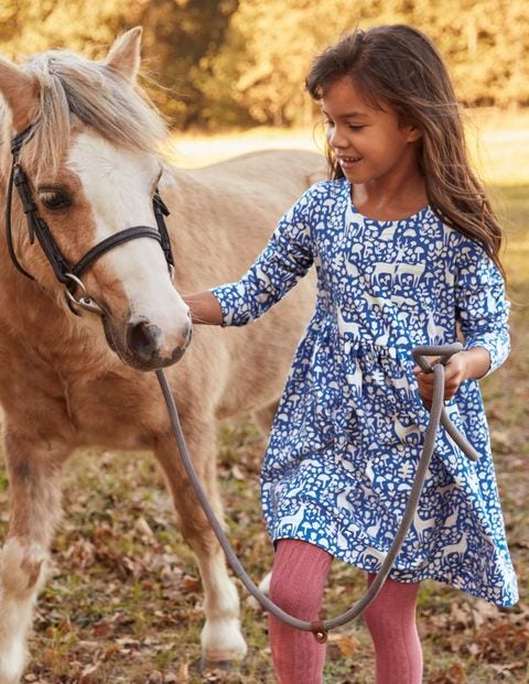 Long Sleeve Fun Jersey Dress - Elizabethan Blue Woodland Long Sleeve Fun Jersey Dress - Elizabethan Blue Woodland
