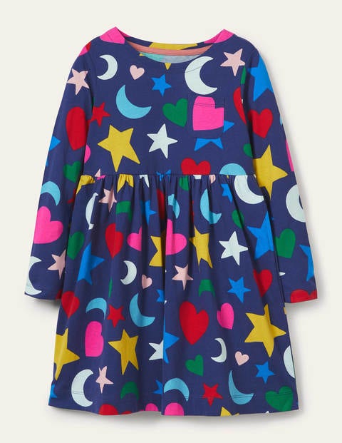 Long Sleeve Fun Jersey Dress - Starboard Blue Rainbow Magic Long Sleeve Fun Jersey Dress - Starboard Blue Rainbow Magic