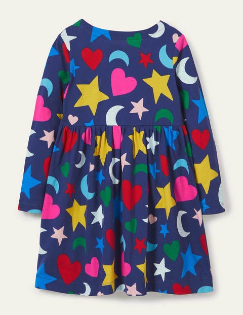 Long Sleeve Fun Jersey Dress - Starboard Blue Rainbow Magic Long Sleeve Fun Jersey Dress - Starboard Blue Rainbow Magic