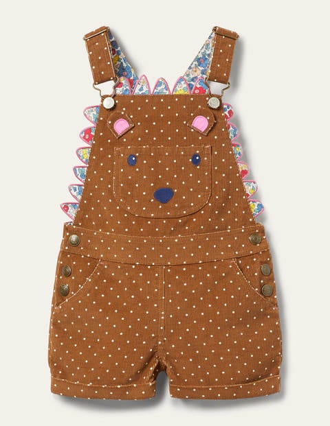 Animal Short Cord Dungarees - Butterscotch Brown Hedgehog Animal Short Cord Dungarees - Butterscotch Brown Hedgehog