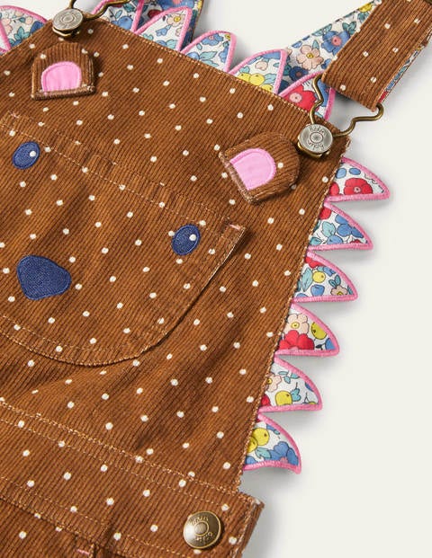 Animal Short Cord Dungarees - Butterscotch Brown Hedgehog Animal Short Cord Dungarees - Butterscotch Brown Hedgehog