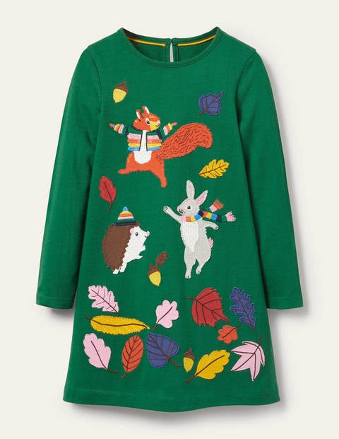Big Appliqué Jersey Dress - Forest Green Animals Big Appliqué Jersey Dress - Forest Green Animals