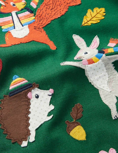 Big Appliqué Jersey Dress - Forest Green Animals Big Appliqué Jersey Dress - Forest Green Animals