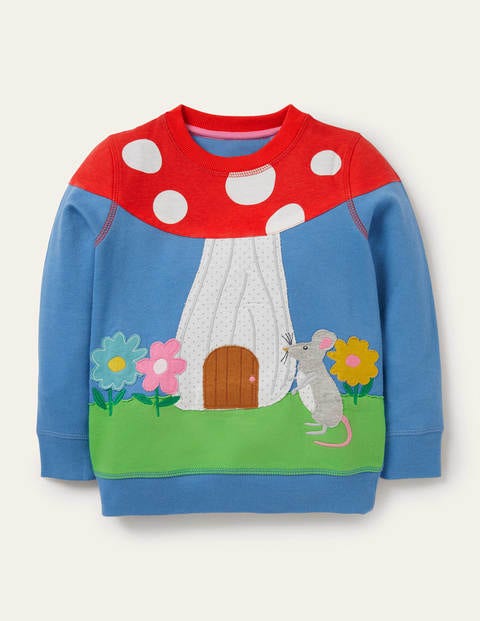 Bequemes Sweatshirt mit Applikation - Elisabethanisches Blau, Fliegenpilz Bequemes Sweatshirt mit Applikation - Elisabethanisches Blau, Fliegenpilz