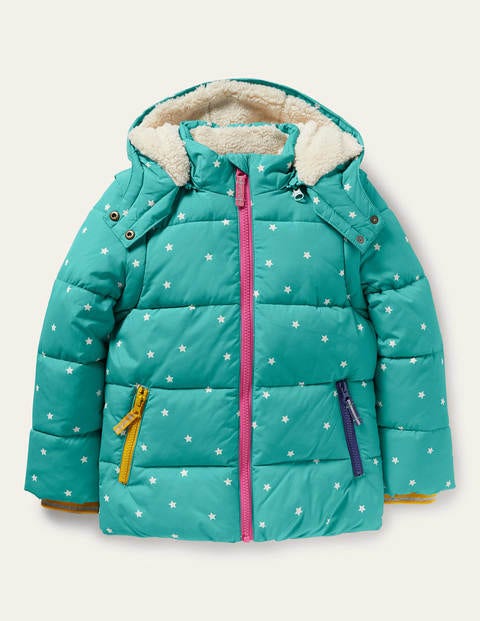 보덴 걸즈 패딩 Boden 코스y 2 in 1 Padded Jacket - Brook Blue Confetti Star