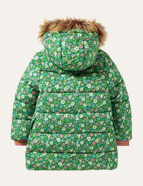 Lange Jacke mit Wattierung - Waldgrün, Blumenmuster Lange Jacke mit Wattierung - Waldgrün, Blumenmuster