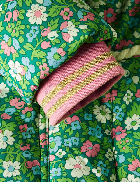 Lange Jacke mit Wattierung - Waldgrün, Blumenmuster Lange Jacke mit Wattierung - Waldgrün, Blumenmuster