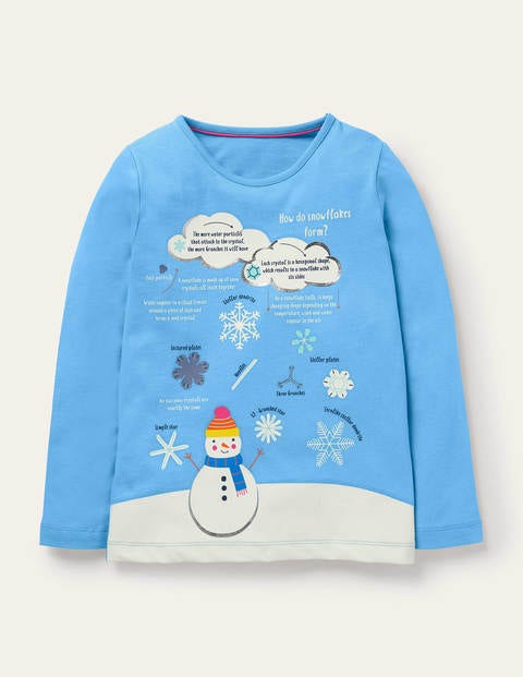 T-Shirt mit lustigen Fakten - Surfbrett-Blau, Schneeflocken