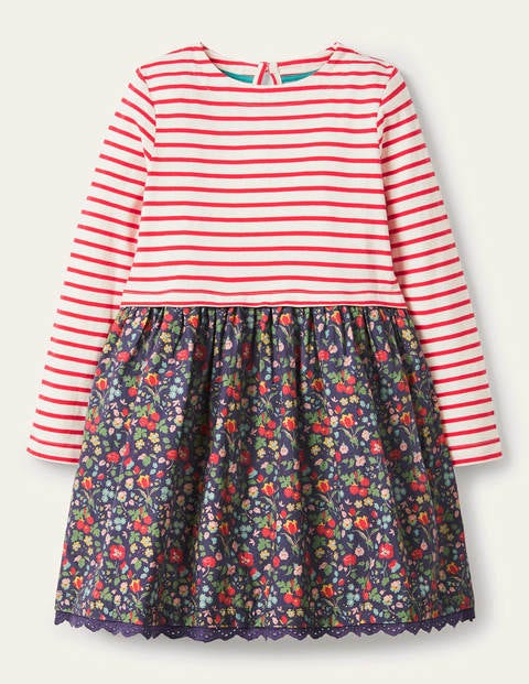 Kleid mit Mustermix - Segelblau/Herbstbeere, Blumenmuster Kleid mit Mustermix - Segelblau/Herbstbeere, Blumenmuster
