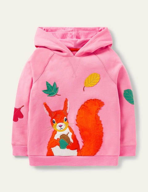 Appliqué Hoodie - Bright Petal Pink Squirrel Appliqué Hoodie - Bright Petal Pink Squirrel