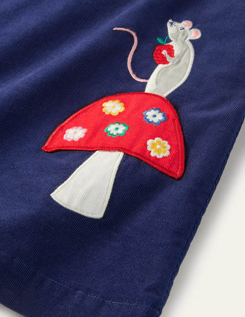 Cord Appliqué Pinafore Dress - College Navy Mice Cord Appliqué Pinafore Dress - College Navy Mice