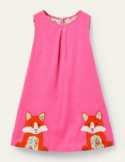 Cord-Schürzenkleid mit Applikation - Helles Blütenrosa, Füchse Cord-Schürzenkleid mit Applikation - Helles Blütenrosa, Füchse