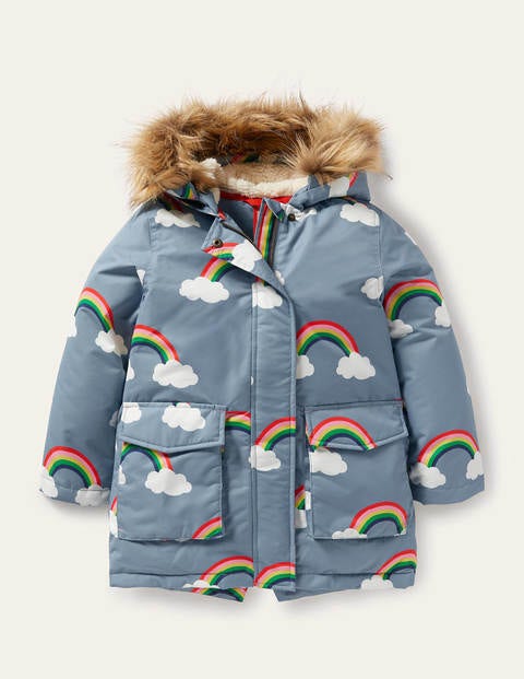 Cosy Waterproof Coat - Wren Blue Rainbow Clouds