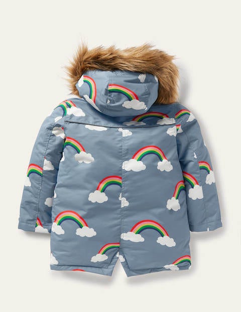 Cosy Waterproof Coat - Wren Blue Rainbow Clouds Cosy Waterproof Coat - Wren Blue Rainbow Clouds