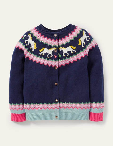 Cosy Fair Isle Cardigan - College Navy Unicorns Cosy Fair Isle Cardigan - College Navy Unicorns