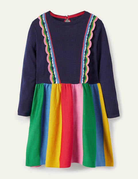 Cosy Knitted Dress - College Navy Rainbow Cosy Knitted Dress - College Navy Rainbow