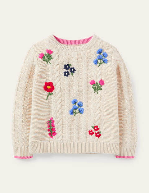Cable Embroidered Sweater - Ecru