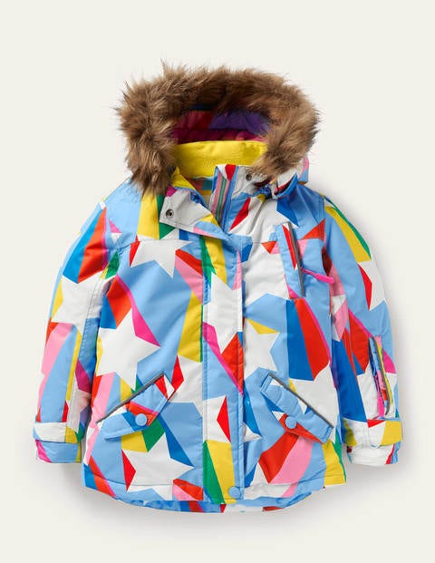 보덴 걸즈 자켓 Boden All-Weather Waterproof Jacket - Surfboard Blue Rainbow Star