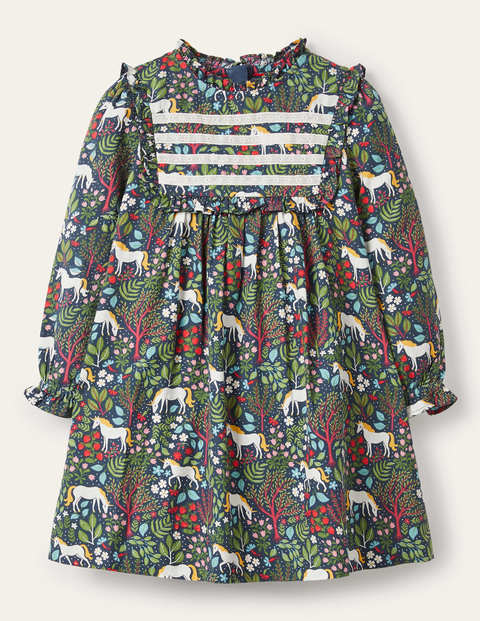 Nostalgic Ruffle Dress - Stormy Blue Unicorn Tapestry Nostalgic Ruffle Dress - Stormy Blue Unicorn Tapestry