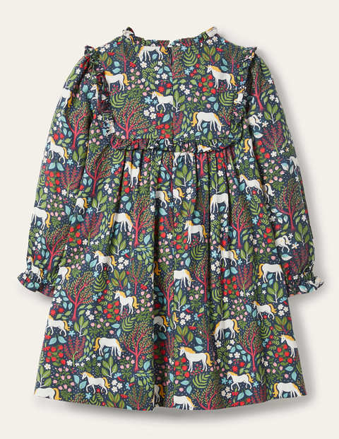 Nostalgic Ruffle Dress - Stormy Blue Unicorn Tapestry Nostalgic Ruffle Dress - Stormy Blue Unicorn Tapestry