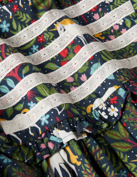 Nostalgic Ruffle Dress - Stormy Blue Unicorn Tapestry Nostalgic Ruffle Dress - Stormy Blue Unicorn Tapestry