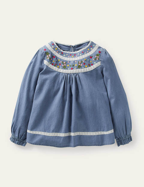 Chambray Embroidered Top - Chambray