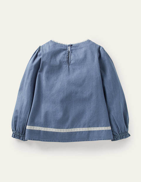 Chambray Embroidered Top - Chambray Chambray Embroidered Top - Chambray