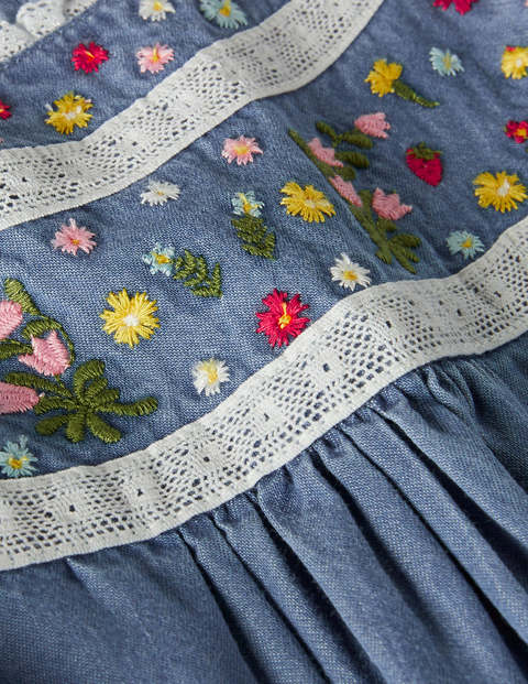 Chambray Embroidered Top - Chambray Chambray Embroidered Top - Chambray