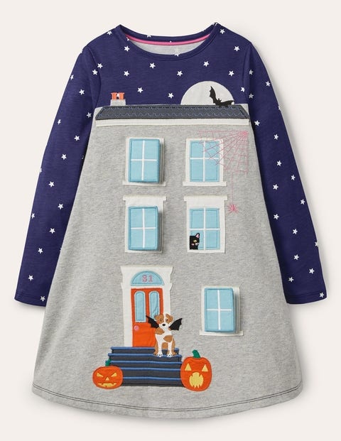 Halloween Lift-the-flap Dress - Starboard Blue Haunted House Halloween Lift-the-flap Dress - Starboard Blue Haunted House