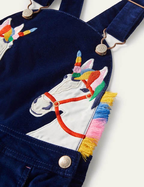 Appliqué Velvet Dungarees - Starboard Blue Unicorns Appliqué Velvet Dungarees - Starboard Blue Unicorns
