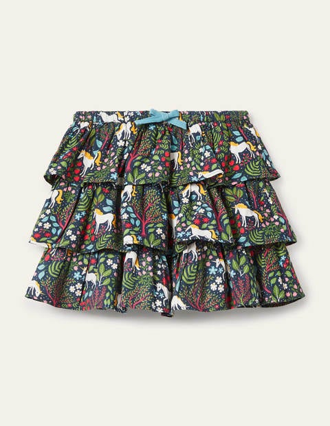 Tiered Ruffle Skirt - Stormy Blue Unicorn Tapestry Tiered Ruffle Skirt - Stormy Blue Unicorn Tapestry