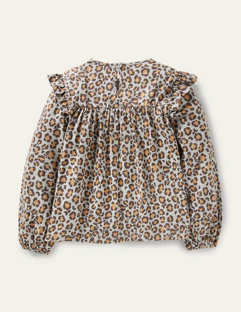 Floaty Printed Ruffle Top - Grey Marl Leopard Print Floaty Printed Ruffle Top - Grey Marl Leopard Print