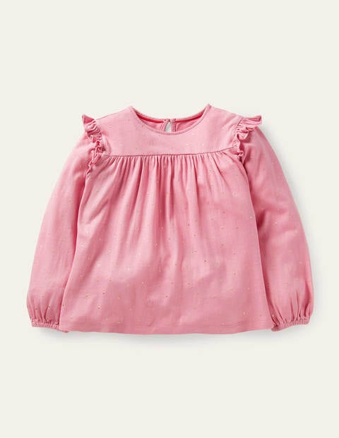 Floaty Printed Ruffle Top - Formica Pink Gold