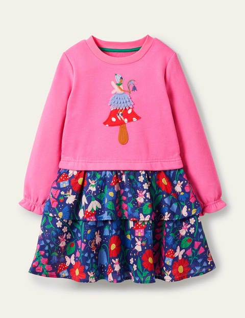 Appliqué Hotchpotch Dress - Starboard Blue Forest Fairies Appliqué Hotchpotch Dress - Starboard Blue Forest Fairies