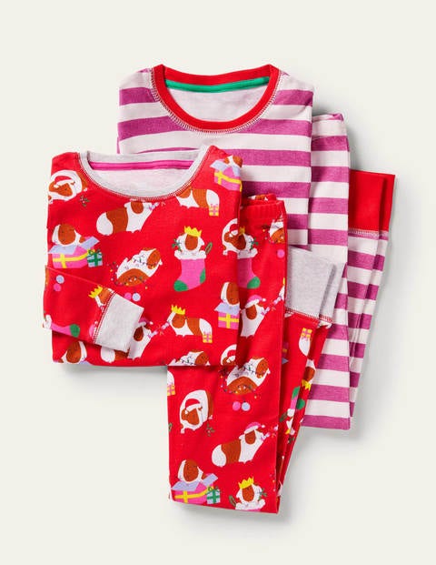 Schlafanzug im 2er-Pack mit anliegender Passform - Rot/Rosa, Meerschweinchen
