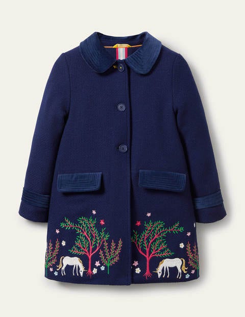 Embroidered Wool Coat - Navy Magical Embroidery Embroidered Wool Coat - Navy Magical Embroidery