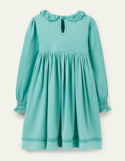 Broderie Collar Jersey Dress - Brook Blue Broderie Collar Jersey Dress - Brook Blue