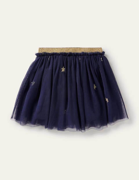 Mini Boden Sleigh Scene Applique Tulle Skirt Blue 