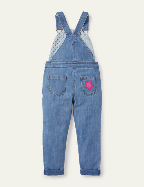 Latzhose mit Regenbogenapplikation - Mittleres Vintageblau, Denim Latzhose mit Regenbogenapplikation - Mittleres Vintageblau, Denim
