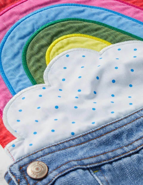 Latzhose mit Regenbogenapplikation - Mittleres Vintageblau, Denim Latzhose mit Regenbogenapplikation - Mittleres Vintageblau, Denim