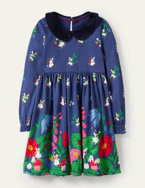Velvet Collar Party Dress - Starboard Blue Forest Fairies Velvet Collar Party Dress - Starboard Blue Forest Fairies