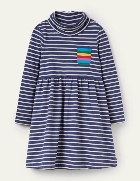 Roll Neck Supersoft Dress - Starboard Blue/ Ivory Roll Neck Supersoft Dress - Starboard Blue/ Ivory